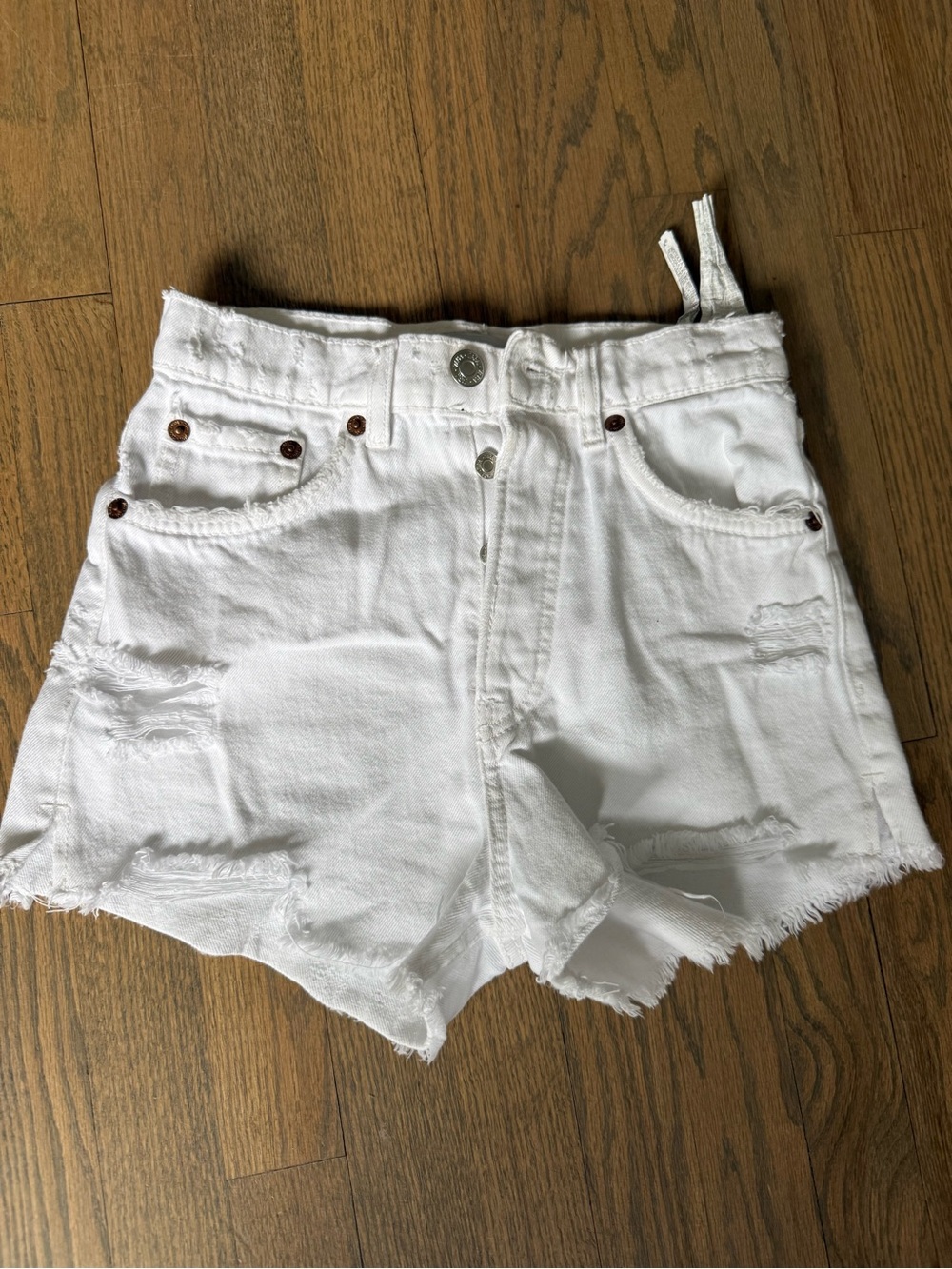 Zara White Distressed Denim Shorts
